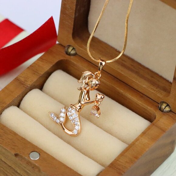 "Mermaid Rose Gold Pendant with Crystals, XPPT1291 - Picture 9 of 11